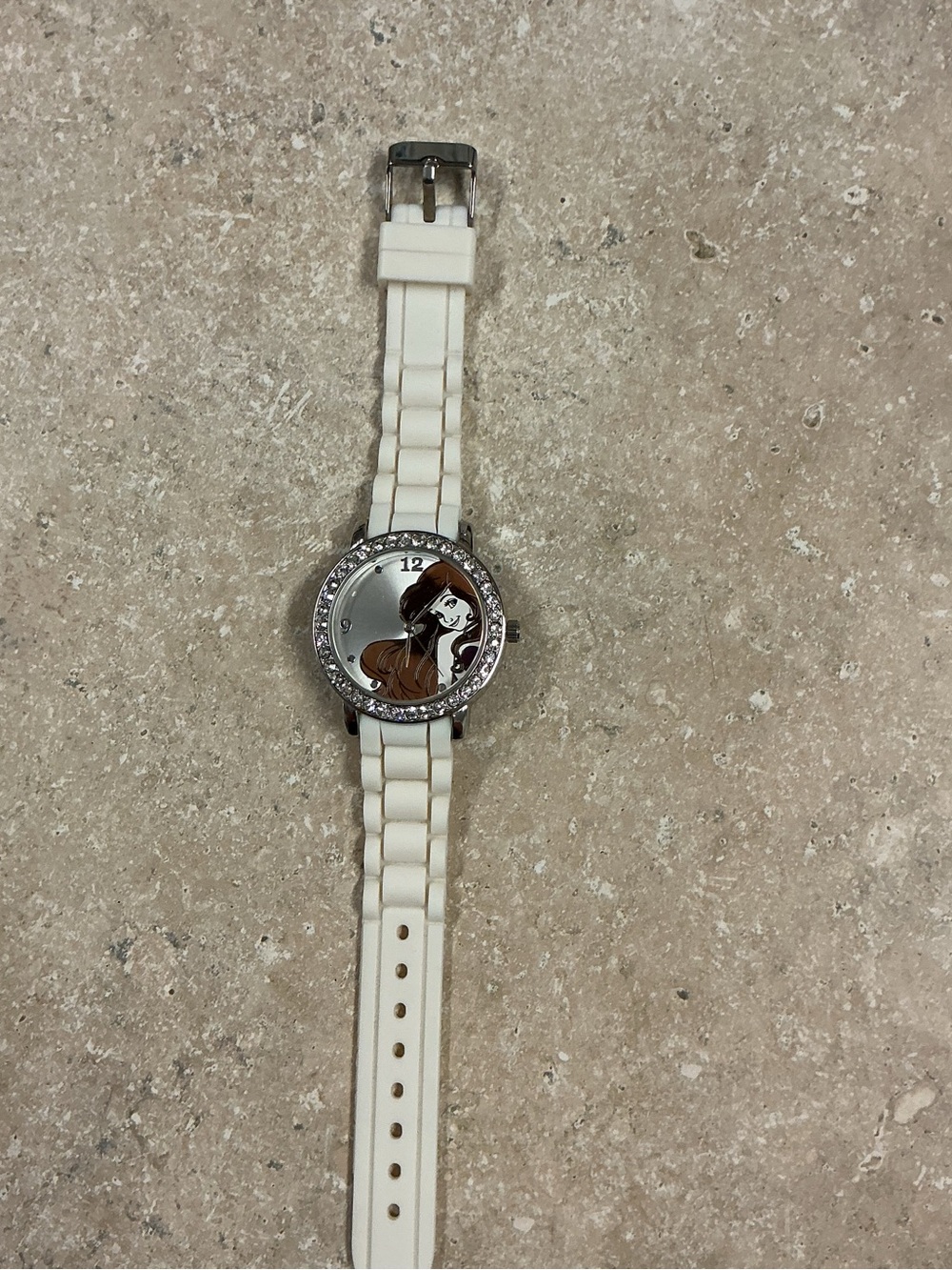 Disney The Little Mermaid Ariel Accutime Silver-toned Bezel Rhinestones White